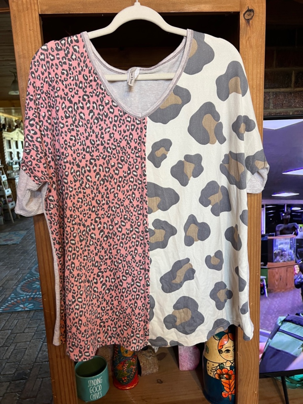 Now N Forever Pink and Cream Leopard Print Short Sleeve Tee